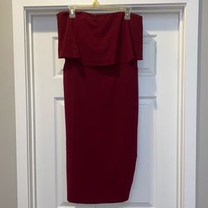 Lulu’s wine strapless wedding guest dress